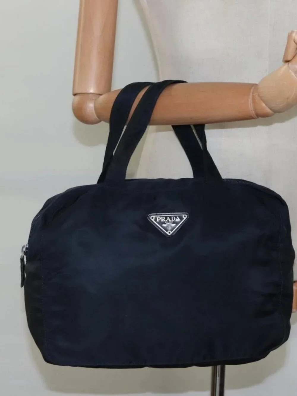 PRADA Hand Bag Nylon Navy Silver Auth bs22993